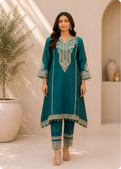 Royal Plum Embroidered Kurti Set