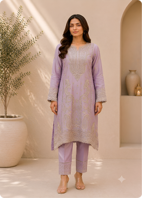 Royal Plum Embroidered Kurti Set